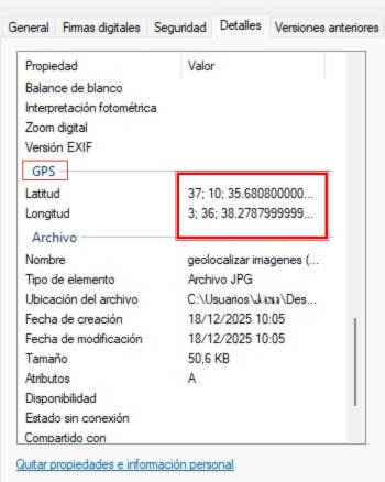Coordenadas EXIF de una imagen